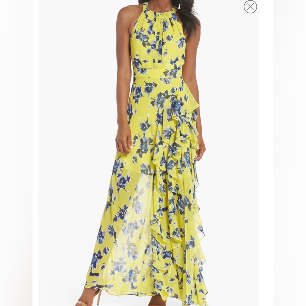 Eliza J Halter Ruffle Maxi Gown